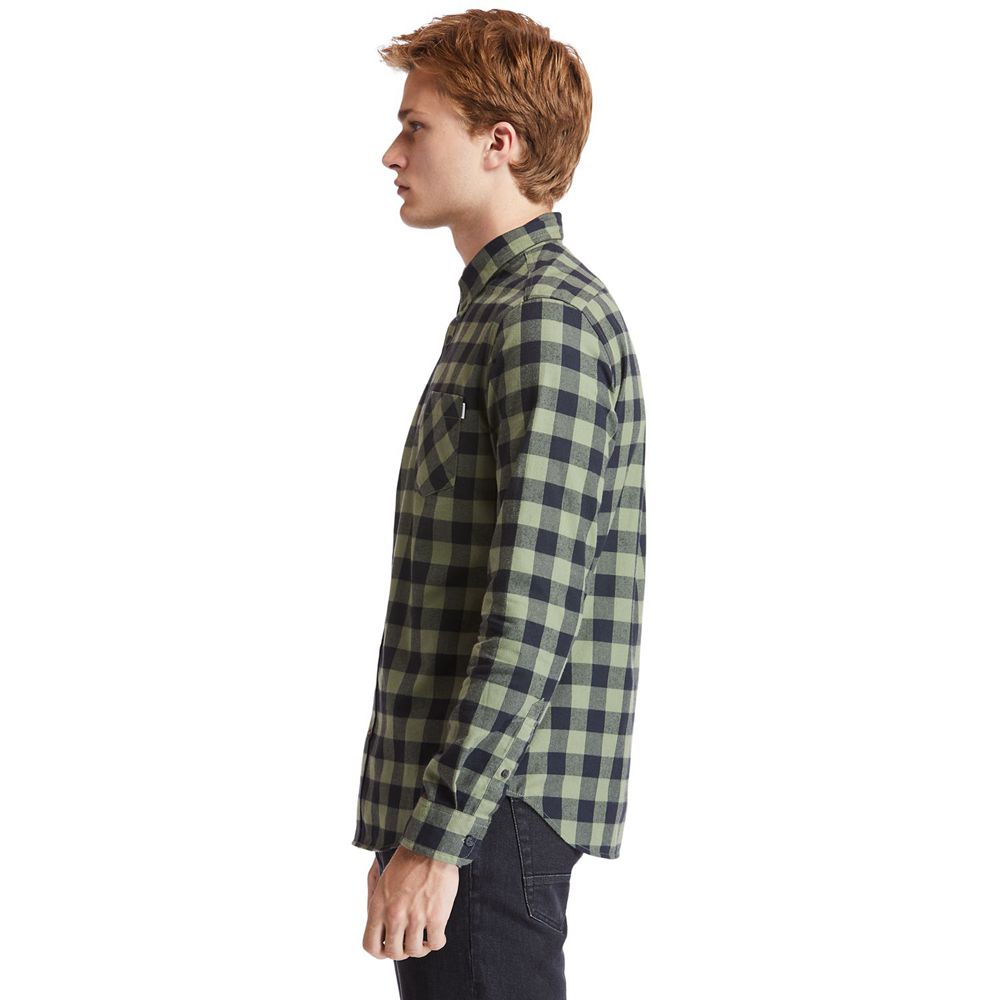 Timberland Πουκαμισα Ανδρικα Ελιά/Μαυρα - Nashua River Long-Sleeve Flannel Check - Greece 2051689-FA